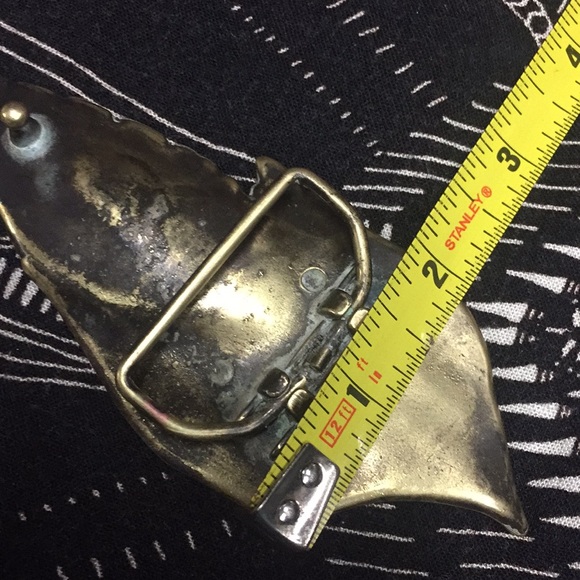 Folk art brass belt buckle gorgeous three leaves - Picture 7 of 7